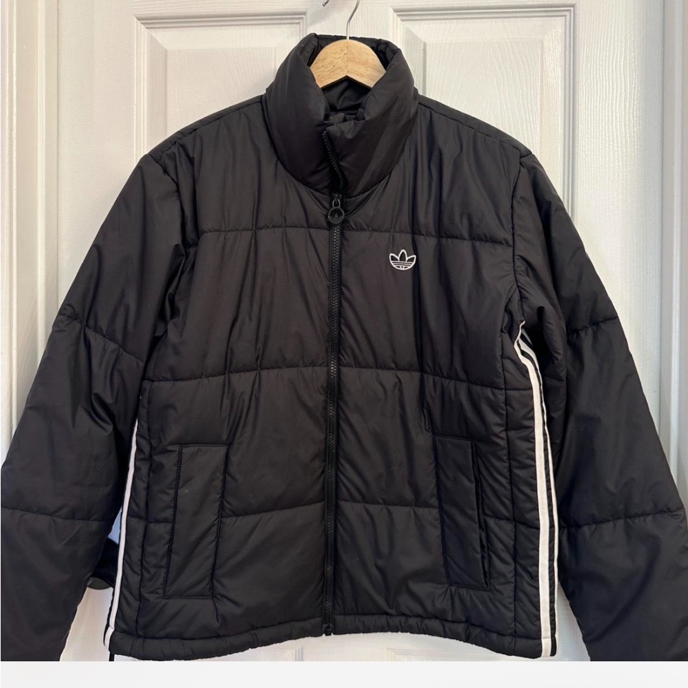 Adidas Black Quilted Jacket with White Stripes